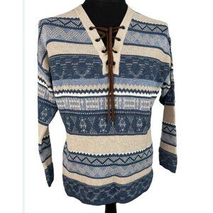 Chaps Petite Ralph Lauren Sweater L Cotton Aztec Blanket Southwest style